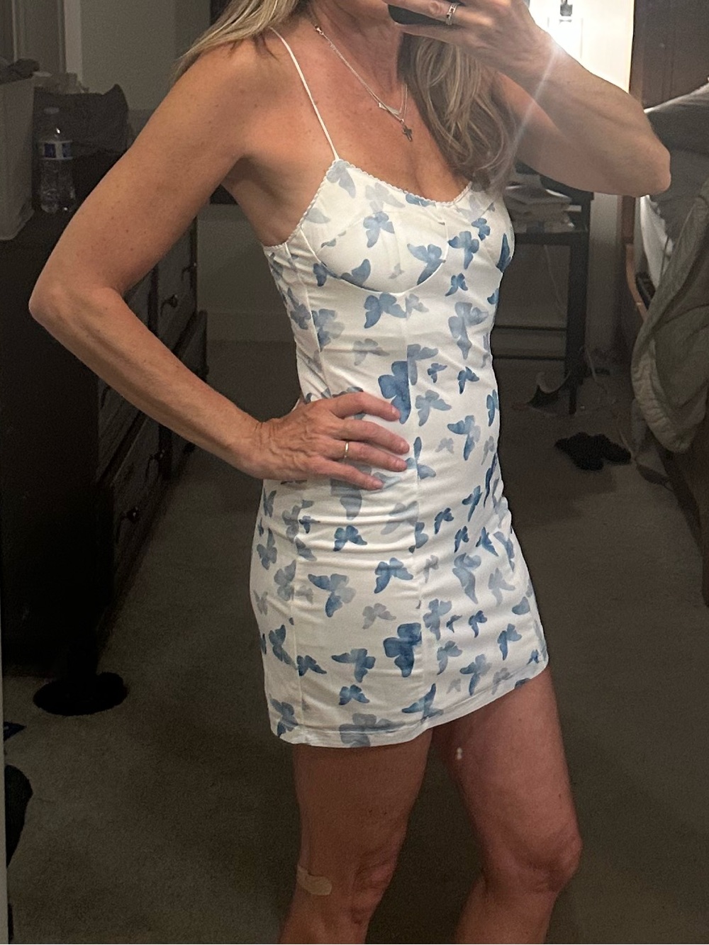 Princess Polly White Slip Dress with Blue Floral Print Sz 6